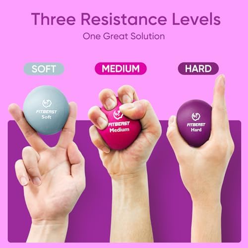 FitBeast Grip Strength Trainer – 6 Pieces Hand Therapy Kit with Finger Extension Exerciser & Stress Balls for Adults, Rehab & Strength Training – for Men, Women, and Seniors