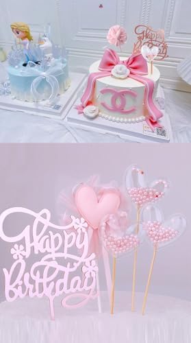 Pink Heart Cake Topper 5pcs Heart Shape Cake Decoration for Boys Girls WomenBirthday Baby Shower Party Anniversary (Pink Heart 5pcs)