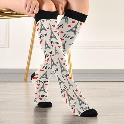 SUABO Eiffel Tower Compression Sock for Women Men Knee High Socks Circulation Long Socks for Running Travel