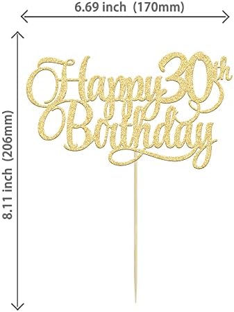 1 Pack Happy 30th Birthday Cake Topper Gold Glitter Number 30 Thirty Years Old Birthday Cake Pick Decoration For 30th Birthday Celebrating Anniversary Party Supplies