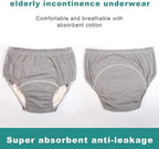 Incontinence Underwear, Adult Cloth Diaper Underwear Breathable Incontinence Underpants Made of Cotton, Washable Reusable Adult Incontinence Urinary (Color : Gray, Size : Large)