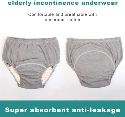 Incontinence Underwear, Adult Cloth Diaper Underwear Breathable Incontinence Underpants Made of Cotton, Washable Reusable Adult Incontinence Urinary (Color : Gray, Size : Large)