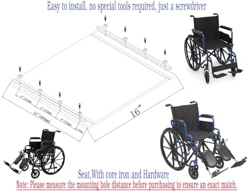 Blue Streak Wheelchair Seat, 16x16 inch, Nylon Upholstery, Replacement Parts with Hardware, STDS3J2416, Suitable for K1/K2 Wheelchairs (1Ea, Black)