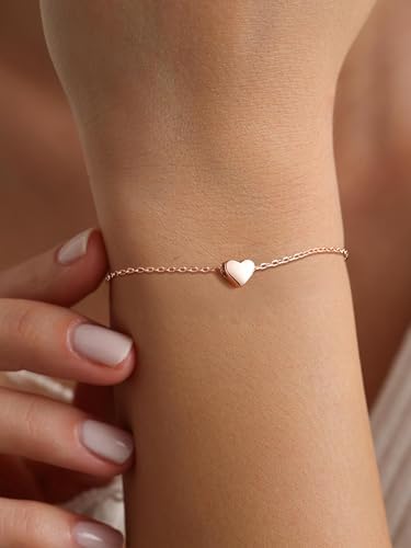 ChicSilver Personalized Tiny Heart/Star/Moon/Dot/Lotus Bracelet, Sterling Silver Dainty Link Chain Bracelet for Women Silver/Gold Plated/Rose Gold Plated