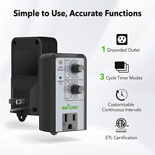 BN-LINK Short Period Repeat Cycle Intermittent Timer, Interval Timer - Day, Night, or 24 Hour Operation, Photocell Light Sensor Dusk to Dawn for Hydroponics Aquaponics Aeroponics