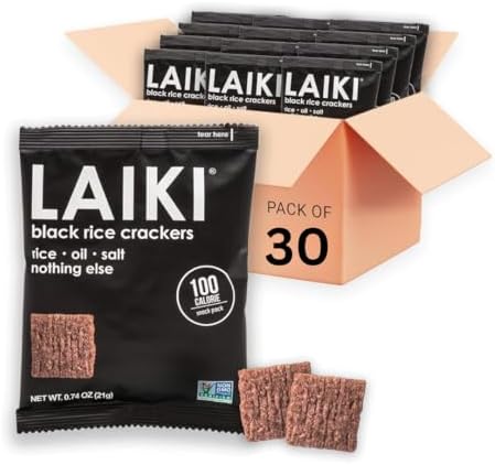 Gluten Free Rice Crackers - Black | Low Sodium Healthy Snack | Vegan SEED-OIL FREE Snack | NON-GMO | GF Snack for Adults | Diabetic Friendly | Gluten Free Variety Pack | Clean & Vegan | Party Snack | Pack of 30