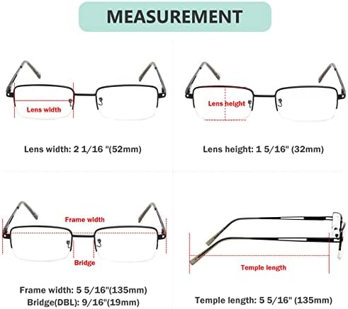 Eyekepper 5-pack Rectangle Metal Half-rim Spring Hinges Reading Glasses Include Computer Readers +2.5