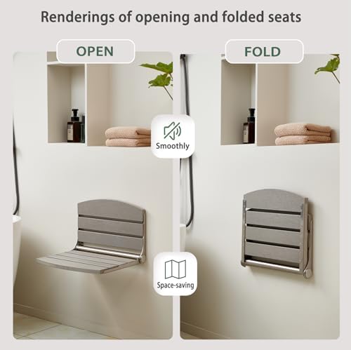 17.5" Folding Shower Seat Wall Mounted,Foldable Shower Bench,Fold Down Shower Seat,Folding Shower Seat Bench,Wall Mount Shower Seat Bench Chair (Grey)