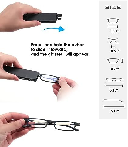 2 Pack Ultra Thin Lightweight Folding Reading Glasses Women Men TR90 Blue Light Blocking Anti UV/Eyestrain Foldable Compact Computer Readers Portable Unique Stretchable Slim Flat case Black +2.0