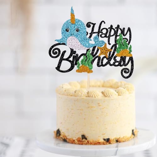 Happy birthday Cake Toppers Baby Shower - Under the Sea Theme Decorations for Boys and Girls - Blue Ocean Themed Decor party Supplies