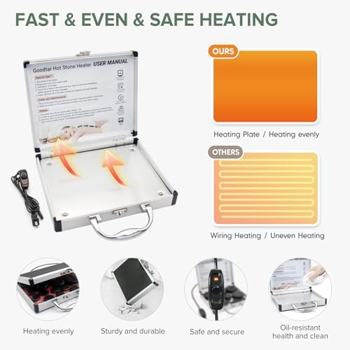Hot Stones Massage Warmer Kit, 14 PCS Hot Stones Massage Set and Heater Kit, Electric Rocks Basalt Stone Massager for Professional Therapy/Home SPA Use 110V (Small Size)