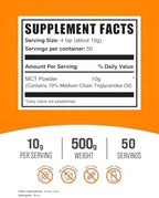 BulkSupplements.com MCT Powder - Medium Chain Triglycerides, MCT Oil Powder - Energy Supplement, Gluten Free, 10g per Serving, 500g (1.1 lbs) (Pack of 1)