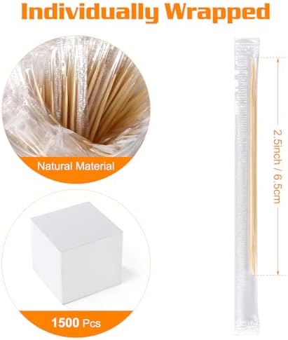 [1500 Pcs] Individually Wrapped Toothpicks - 2.5 Inch Disposable Wooden Tooth Picks Bulk for Appetizers,BBQ,Food,Fruit,Cocktail, Party Picks Charcuterie Boards Accessories