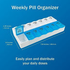 Amazon Basic Care 7-Day AM/PM Pill Organizer, Medication Planner with Large Compartments for Tablets, Blue and Clear Lids