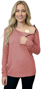 Youdiao Women's Port Access Shirt with Easy-Open Arm Zipper Soft Long Sleeve Top for Chemo, Dialysis & Post-Surgery Recovery