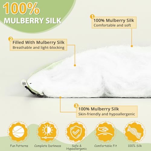 Kids Silk Sleep Mask – 100% Mulberry Silk Eye Cover, Kid Eye Mask with Adjustable Strap, Soft & Breathable Blackout Sleeping Mask for Boys and Girls Ages 5-15 (Soccer Ball Print)
