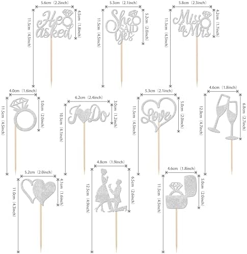 30 PCS He Asked She Said Yes Cupcake Toppers Engagement Cupcake Toppers Miss to Mrs I Do Love Heart Ring Miss to Mrs Cupcake Picks for Wedding Engagement Party Cake Decorations Supplies Silver