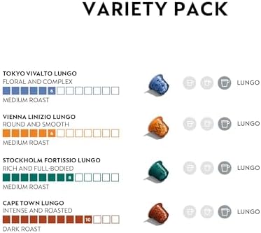 Nespresso Capsules Original Line, Morning Lungo Blends Variety Pack, Mild to Medium to Dark Roast Coffee, 50-Count Coffee Pods