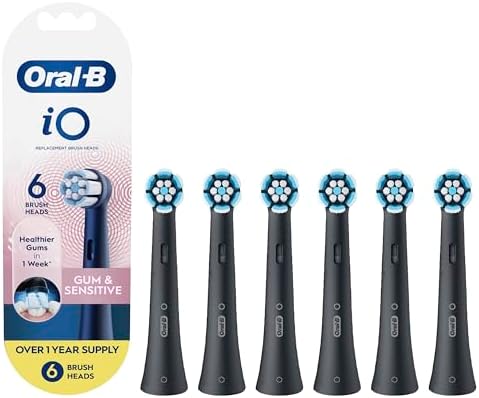 Oral-B iO Gum & Sensitive Replacement Heads, Electric Toothbrush Brush Heads, Black, 6 Count