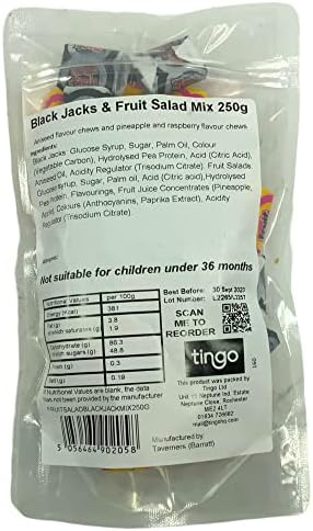 Fruit Salad and Black Jacks Chews 250 gram bag (1/4 kilo) by Barratt
