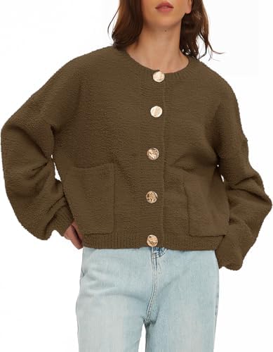 Beaully Women's Cardigan Sweaters Fuzzy Knit Long Sleeve Button Up Outwear Casual Warm Fall Jackets Coats