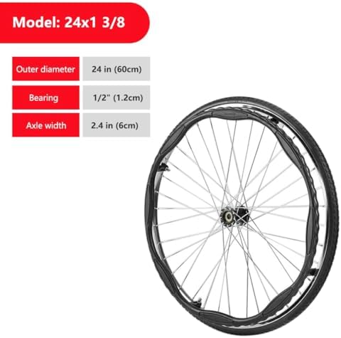 Set of 2 Wheelchair Rear Wheels Replacement 20 22 24 inch Wheelchair Assembly, Solid Tires Aluminum Hub with 12mm Bearings(60cm/24in)