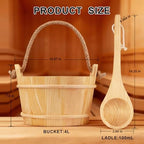 4L Wooden Sauna Bucket and Ladle Set, Natural Pine, Handmade Pine Sauna Bucket with Rope Handle