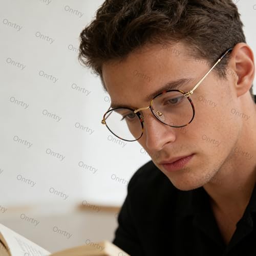Onrtry Circle Blue Light Glasses for Women Men Round Metal Frame Computer Gaming Eyeglasses 2 Pack