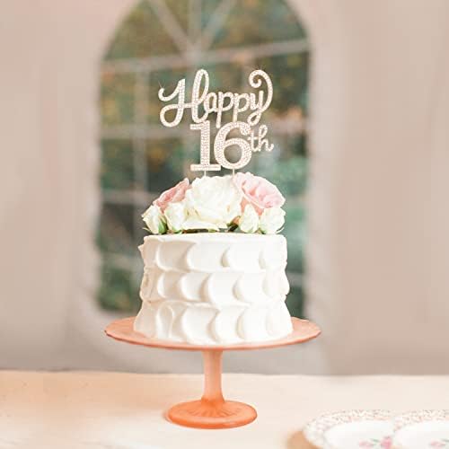 LASKYER Happy 16th Birthday Decorations,16th Birthday Gold Rhinestone Cake Topper - Cheers to Sixteen Years Old Bday Party Metal Sparkly Cake Centerpieces Sign.