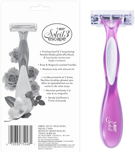 BIC Soleil 3 Escape Scented Women's Disposable Razors, 3 Blades, Comfortable Shave, Rose and Magnolia Scented Handle Shaving Razors for Women, 8 Count
