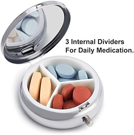 Pill Box 3 Compartment Metal Medicine Pill Organizer Squirrel on The Ground Pill Case for Purse Or Pocket Cute Mini Portable Pill Holder Travel Pill Container to Hold Supplements, Vitamins, Fish Oil