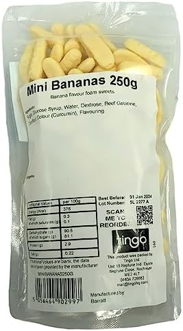 Barratt Mini Foam Bananas 250 Gram Bag (1/4 Kilo)