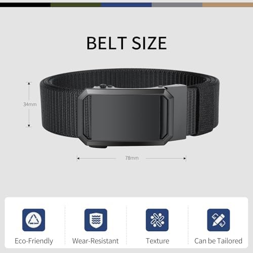 Mens Belt, Running Work Belts for Men, Holeless Adjustable Canvas Web Belts, Casual Dress Business Belt