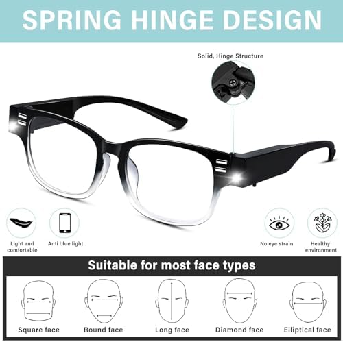 Magnifying Glasses with Light Reading Glasses Bright LED Readers with Lights Built in Glasses with Lights and Magnifier for Men Women Eyeglasses Lighted Magnifier Nighttime LED Reading Glasses+200