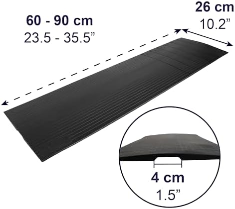 KMINA Wheelchair Door Threshold Ramp Thin, Non-Slip Surface, Rubber, Black, Patented