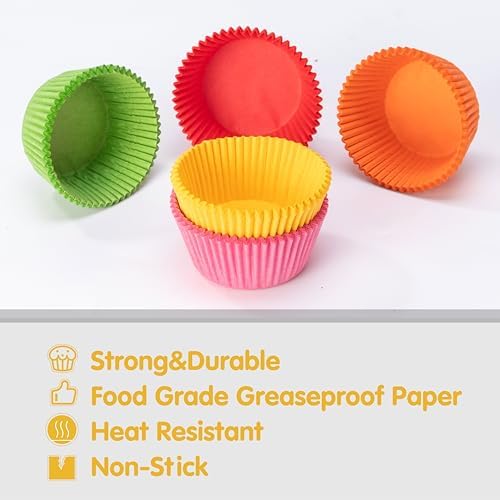 Jumbo Cupcake Liners 300 pcs Rainbow Muffin Liners No Smell,Food&Grade,Greaseproof Paper Baking Cups, Cupcake Wrappers for Party,Christmas by GoldenBakeryFamily