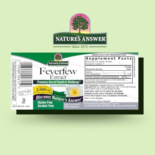 Nature's Answer Alcohol-Free Feverfew 2000mg 1oz Extract | Promotes Overall Well-Being | Source of Parthenolide | No Artificial Flavors or Preservatives | Single Count