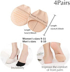 4 Pairs Ball of Foot Cushion Socks Seamless Toe Topper Socks Half Forefoot Socks Non-Slip Pain Relief Sponge Toe Half Socks
