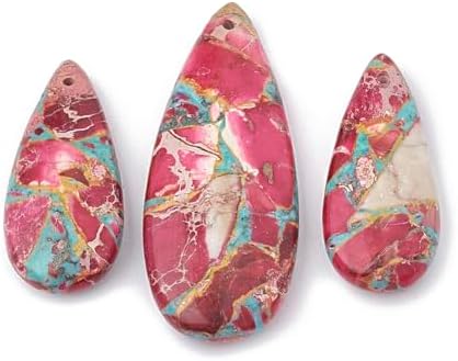 3 Pcs Synthetic Gemstone Pendants Turquoise and Imperial Sea Sediment Jasper Dyed Teardrop Jewelry Making Charms for Necklace Bracelet Earring Jewelry Making and Crafting 36-50x15-21x6-7mm, Hole: 1mm