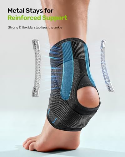 Rakiie Quick Lace Up Ankle Brace with 2 Metal Support Stays, Breathable Stabilizer for Sprained Ankle, Slim Fit Ankle Support for Men & Women, Sports, Running, Basketball (Black, M)