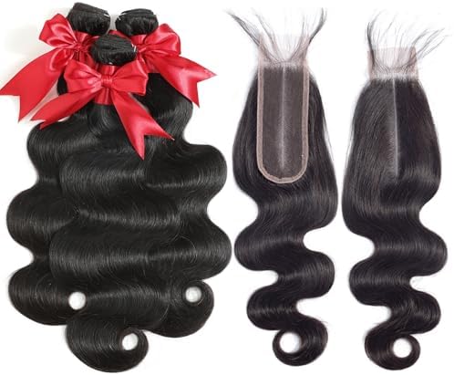 12A Human Hair Bundles with 2x6 Closure 18 20 22 with 16 Inch Brazilian Body Wave 3 Bundles Human Hair with 2x6 HD Lace Closure 100% Unprocessed Virgin Human Hair Weave