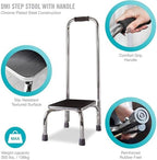 DMI Step Stool with Handle and Non Skid Rubber Platform, Lightweight and Sturdy Stool for Seniors, Adults and Children, Holds up to 300 Pounds with 9.5 Inch Step Up, 17.3"D x 12.3"W x 34"H, Chrome