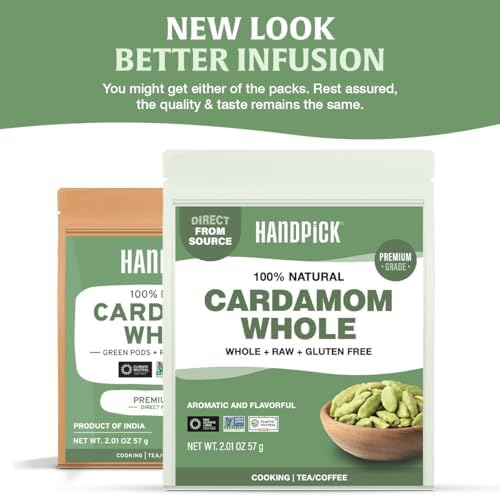 HANDPICK Green Cardamom Pods (57g / 2oz) Large size Green Elaichi | Pure, Non-GMO, Gluten Free | 100% Raw from India | Resealable Zip Lock Pouch