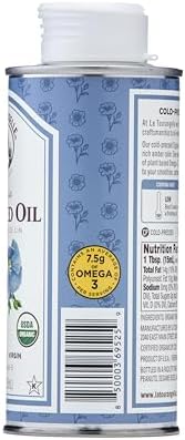 La Tourangelle, Organic Flaxseed Oil, Essential Omega-3 to Improve Heart Health, Vegan, Non-GMO, Gluten-Free, Kosher, Cast Iron Seasoning, 8.45 Fl Oz