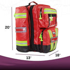 Kemp USA Heavy-Duty EMT Bag, Made with Fluid-Resistant Tarpaulin Material - Emergency Survival Kit with Room for D O2 Tank - Medical Backpack with Multiple Handles (Tarpaulin Fabric Red)