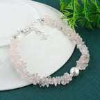 Natural Gemstone Bracelet with Cultured Pearl, Uncut Nuggets Beads, Handmade Women Jewelry, Healing Crystals, Silver Plated Chain, Gift for Her, 8inch