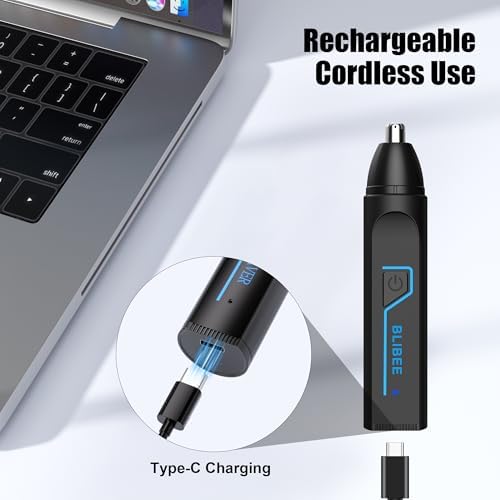 Nose Hair Trimmer for Men, 2025 Professional Painless USB Rechargeable Eyebrow Trimmer, Ear and Nose Hair Trimmer for Men Women, Facial Hair Remover with Powerful Motor, Black