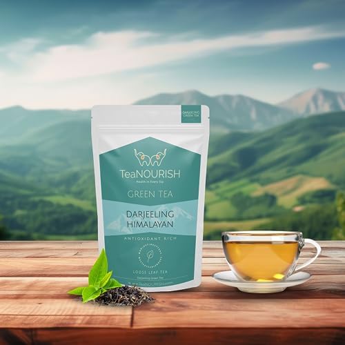 TeaNOURISH Darjeeling Himalayan Green Tee | Loose Leaf Tee | Relaxing & Stress Relief Tea | Immune Support | Brew Hot or as an Iced Tea - 3.53oz/100g