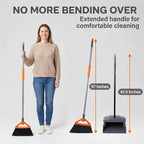 CLEANHOME Heavy Duty Broom with Dustpan Combo Set Indoor and Outdoor Dual Purpose,Stiff Bristle Commercial Angle Broom and Standing Dust Pans with Long Handle for Sweeping Home,Kitchen,Yard,Grey