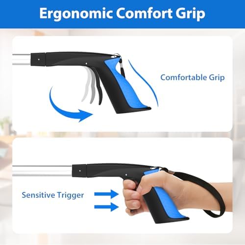 43" Long Grabber Reacher Tool, Foldable Grabber for Seniors with Magnetic Tip, 360° Rotating Anti-Slip Claw, Extension Reacher Pickup Tool Long Arm Trash Picker for Elderly Recovery